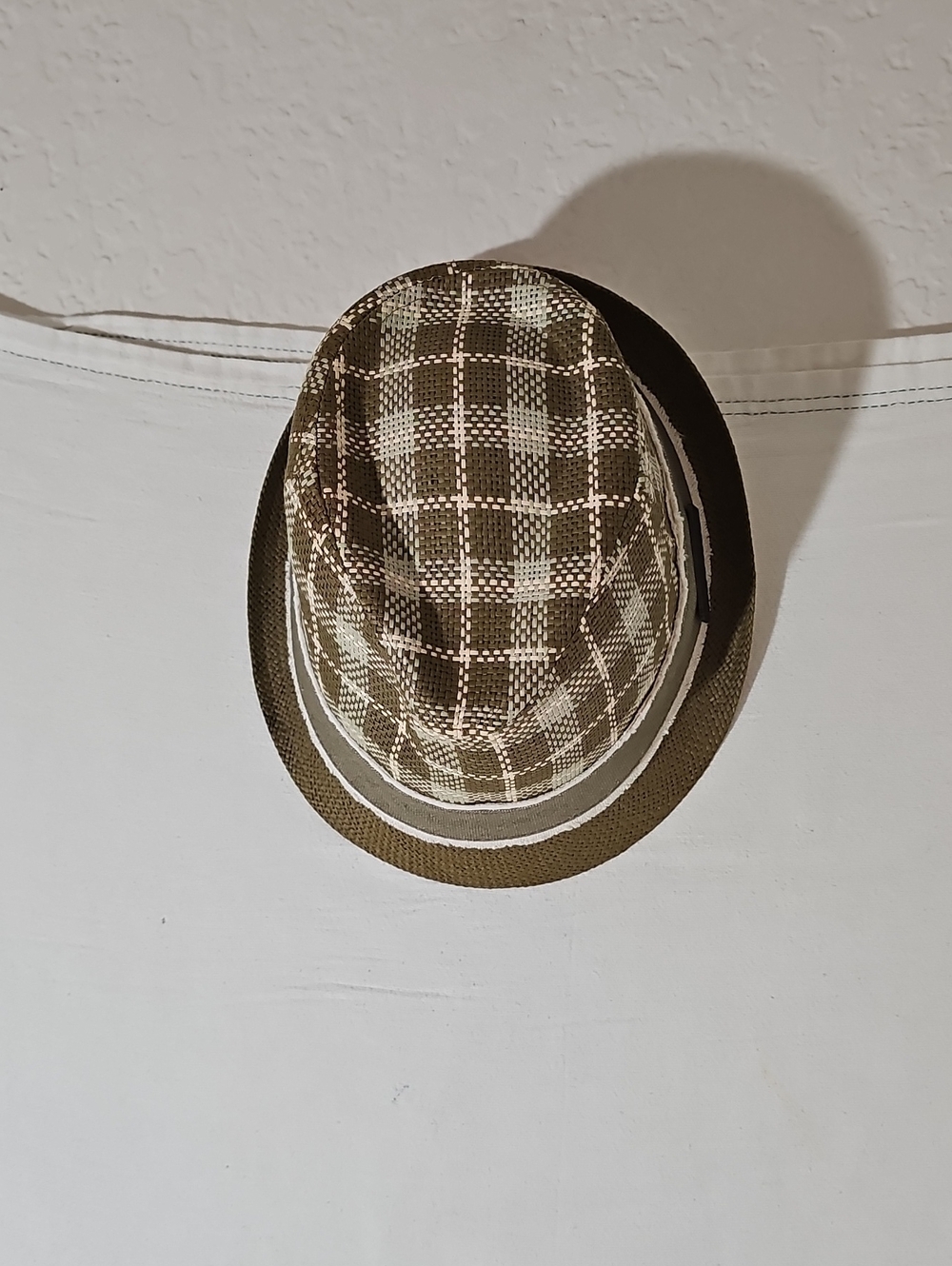 Etro Olive and Cream Checked Fedora Hat